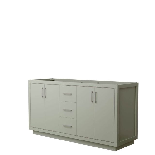 Wyndham Collection WCF111166DLGCXSXXMXX Icon 66 inch Double Bathroom Vanity in Light Green with Brushed Nickel Trim, No Sink and No Countertop