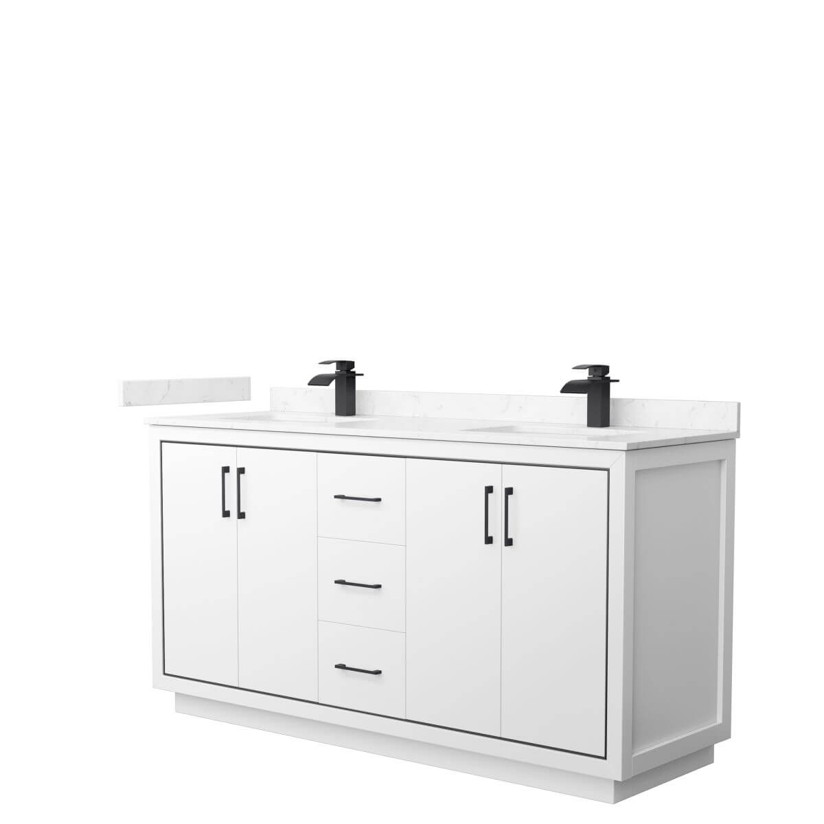 Wyndham Collection WCF111166DWBC2UNSMXX Icon 66 inch Double Bathroom Vanity in White with Carrara Cultured Marble Countertop, Undermount Square Sinks and Matte Black Trim