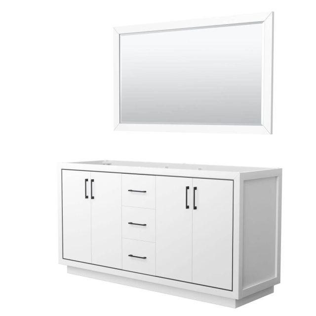 Wyndham Collection WCF111166DWBCXSXXM58 Icon 66 inch Double Bathroom Vanity in White with 58 Inch Mirror, Matte Black Trim, No Sink and No Countertop