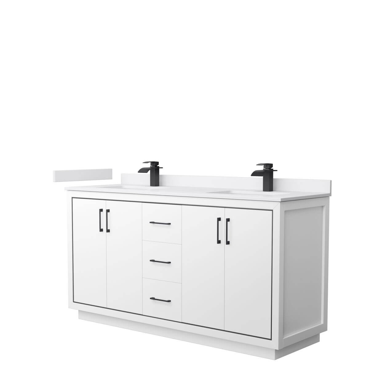 Wyndham Collection WCF111166DWBWCUNSMXX Icon 66 inch Double Bathroom Vanity in White with White Cultured Marble Countertop, Undermount Square Sinks and Matte Black Trim