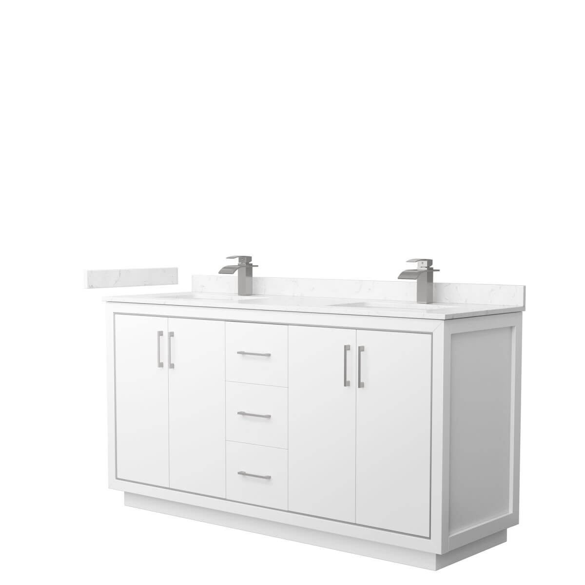 Wyndham Collection WCF111166DWHC2UNSMXX Icon 66 inch Double Bathroom Vanity in White with Carrara Cultured Marble Countertop, Undermount Square Sinks and Brushed Nickel Trim