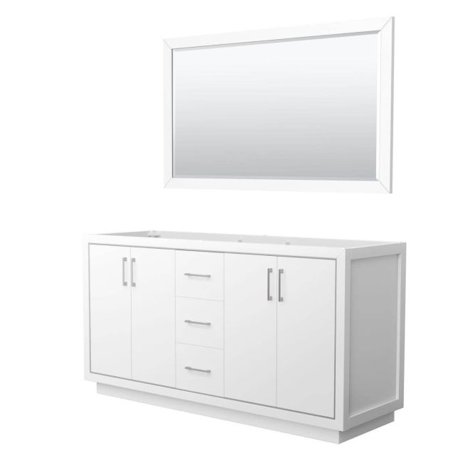 Wyndham Collection WCF111166DWHCXSXXM58 Icon 66 inch Double Bathroom Vanity in White with 58 Inch Mirror, Brushed Nickel Trim, No Sink and No Countertop