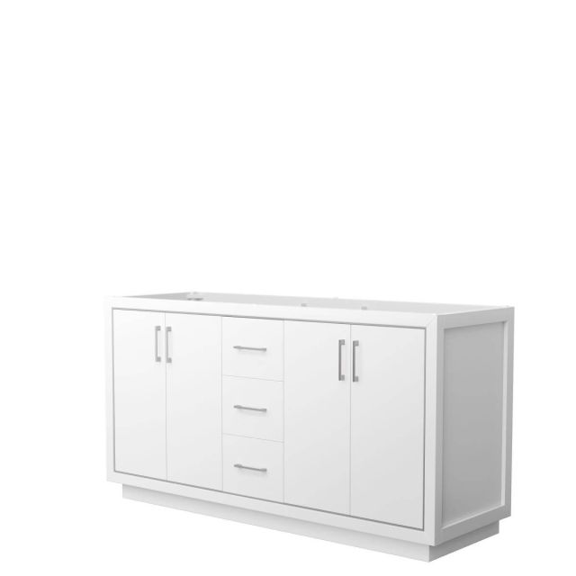 Wyndham Collection WCF111166DWHCXSXXMXX Icon 66 inch Double Bathroom Vanity in White with Brushed Nickel Trim, No Sink and No Countertop