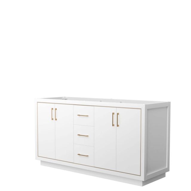 Wyndham Collection WCF111166DWZCXSXXMXX Icon 66 inch Double Bathroom Vanity in White with Satin Bronze Trim, No Sink and No Countertop