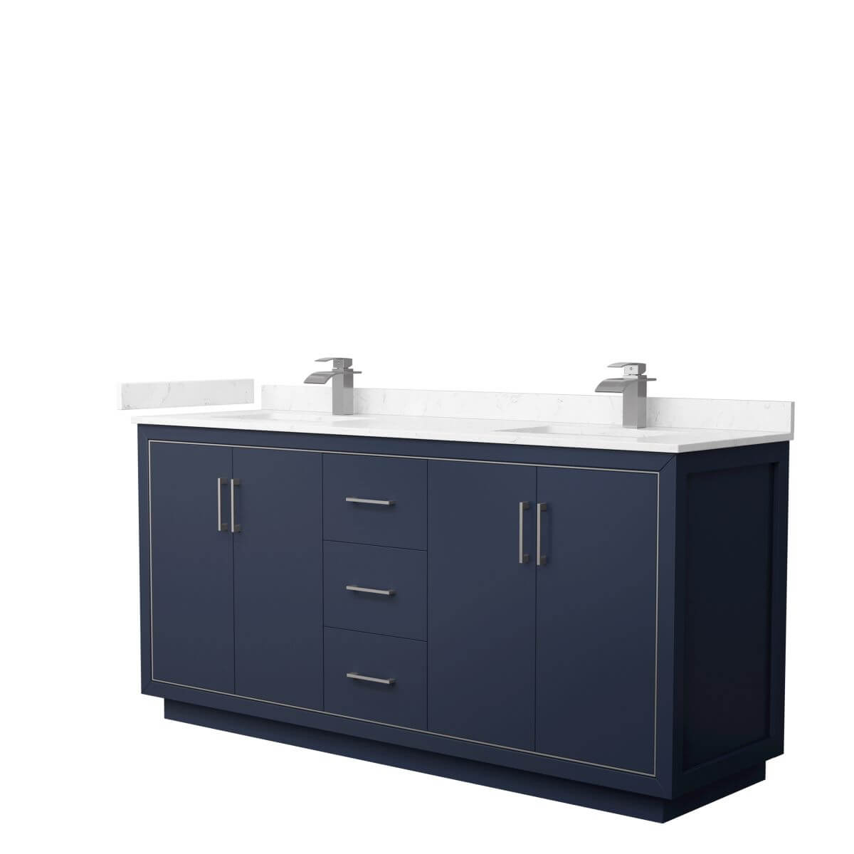 Wyndham Collection WCF111172DBNC2UNSMXX Icon 72 inch Double Bathroom Vanity in Dark Blue with Carrara Cultured Marble Countertop, Undermount Square Sinks and Brushed Nickel Trim