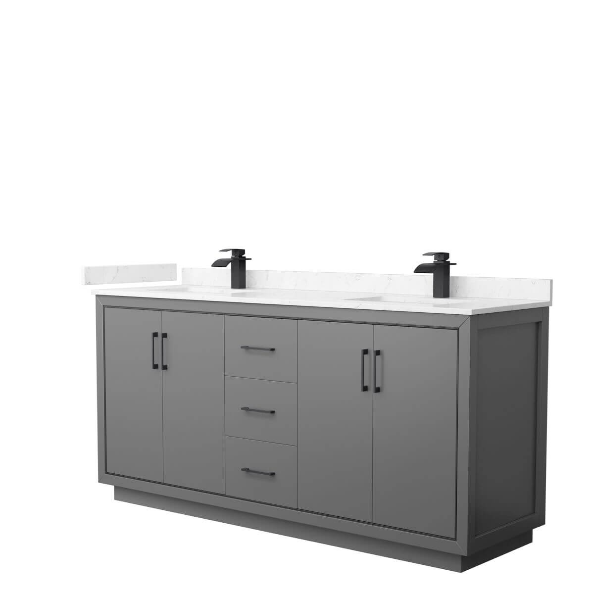 Wyndham Collection WCF111172DGBC2UNSMXX Icon 72 inch Double Bathroom Vanity in Dark Gray with Carrara Cultured Marble Countertop, Undermount Square Sinks and Matte Black Trim