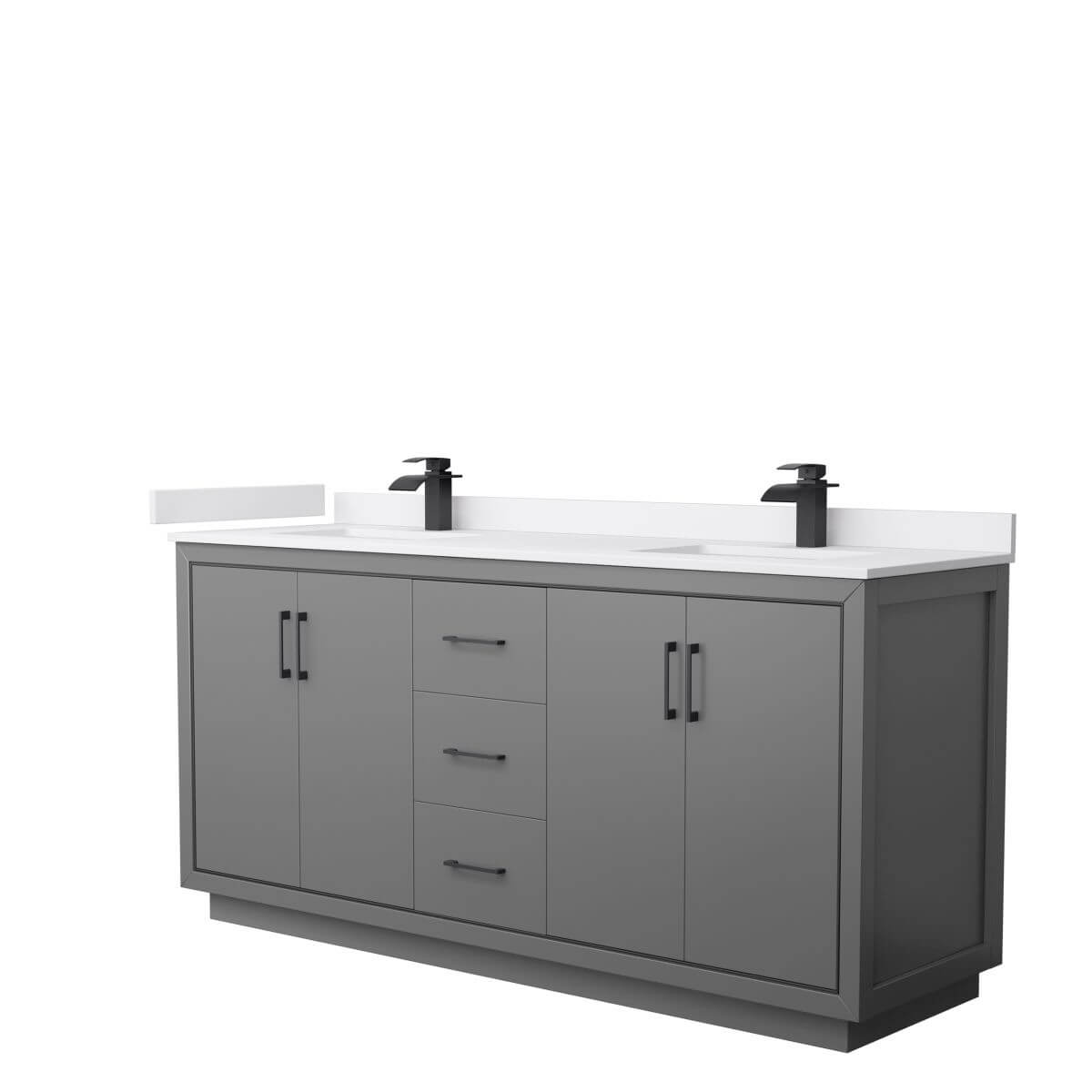 Wyndham Collection WCF111172DGBWCUNSMXX Icon 72 inch Double Bathroom Vanity in Dark Gray with White Cultured Marble Countertop, Undermount Square Sinks and Matte Black Trim