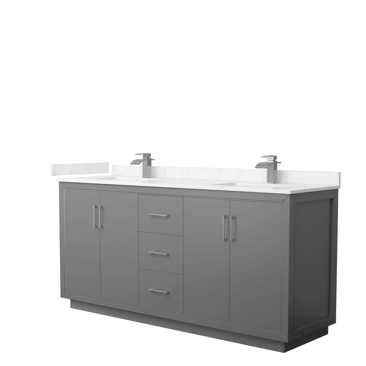 Wyndham Collection WCF111172DKGC2UNSMXX Icon 72 inch Double Bathroom Vanity in Dark Gray with Carrara Cultured Marble Countertop, Undermount Square Sinks and Brushed Nickel Trim