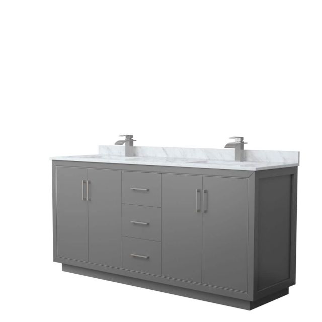 Wyndham Collection WCF111172DKGCMUNSMXX Icon 72 inch Double Bathroom Vanity in Dark Gray with White Carrara Marble Countertop, Undermount Square Sinks and Brushed Nickel Trim
