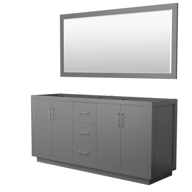 Wyndham Collection WCF111172DKGCXSXXM70 Icon 72 inch Double Bathroom Vanity in Dark Gray with 70 Inch Mirror, Brushed Nickel Trim, No Sink and No Countertop