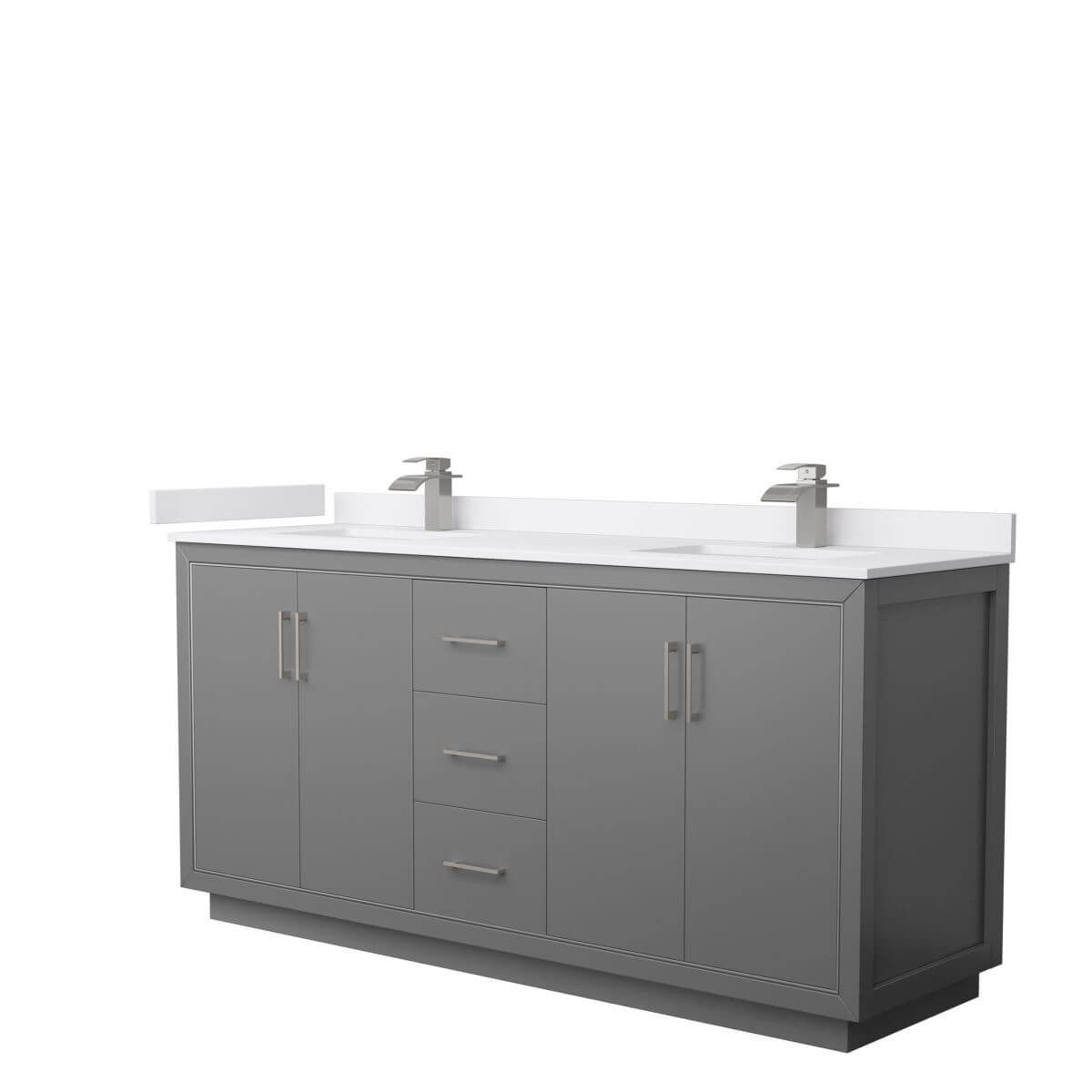 Wyndham Collection WCF111172DKGWCUNSMXX Icon 72 inch Double Bathroom Vanity in Dark Gray with White Cultured Marble Countertop, Undermount Square Sinks and Brushed Nickel Trim
