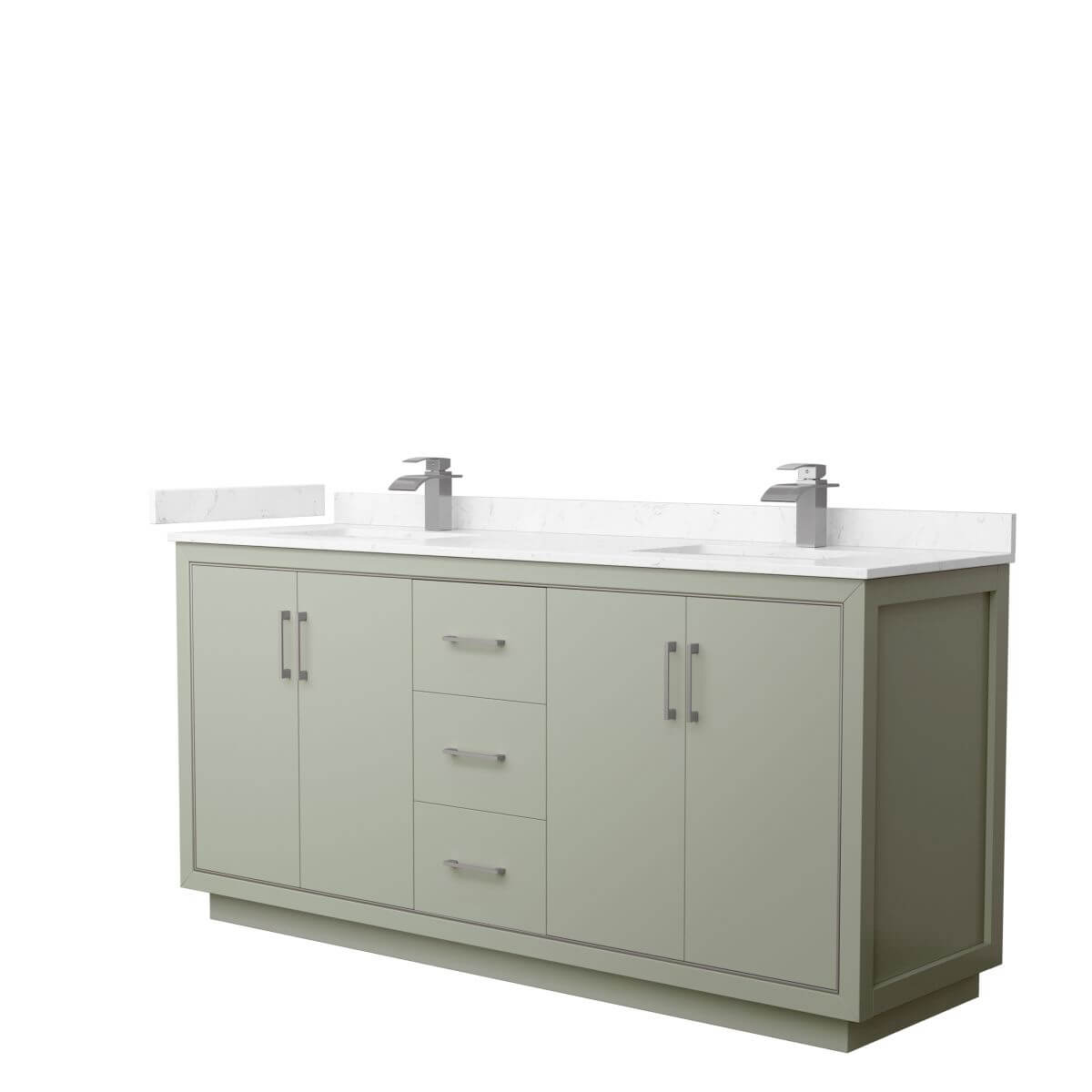 Wyndham Collection WCF111172DLGC2UNSMXX Icon 72 inch Double Bathroom Vanity in Light Green with Carrara Cultured Marble Countertop, Undermount Square Sinks and Brushed Nickel Trim