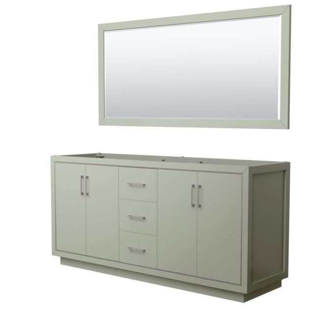 Wyndham Collection WCF111172DLGCXSXXM70 Icon 72 inch Double Bathroom Vanity in Light Green with 70 Inch Mirror, Brushed Nickel Trim, No Sink and No Countertop