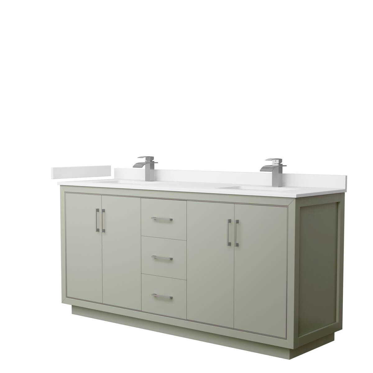 Wyndham Collection WCF111172DLGWCUNSMXX Icon 72 inch Double Bathroom Vanity in Light Green with White Cultured Marble Countertop, Undermount Square Sinks and Brushed Nickel Trim