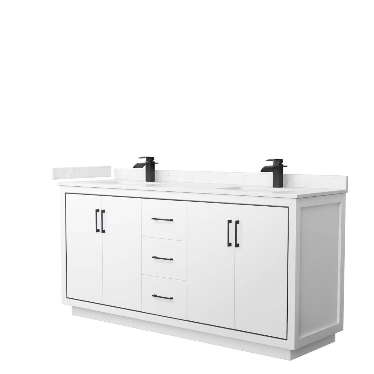 Wyndham Collection WCF111172DWBC2UNSMXX Icon 72 inch Double Bathroom Vanity in White with Carrara Cultured Marble Countertop, Undermount Square Sinks and Matte Black Trim