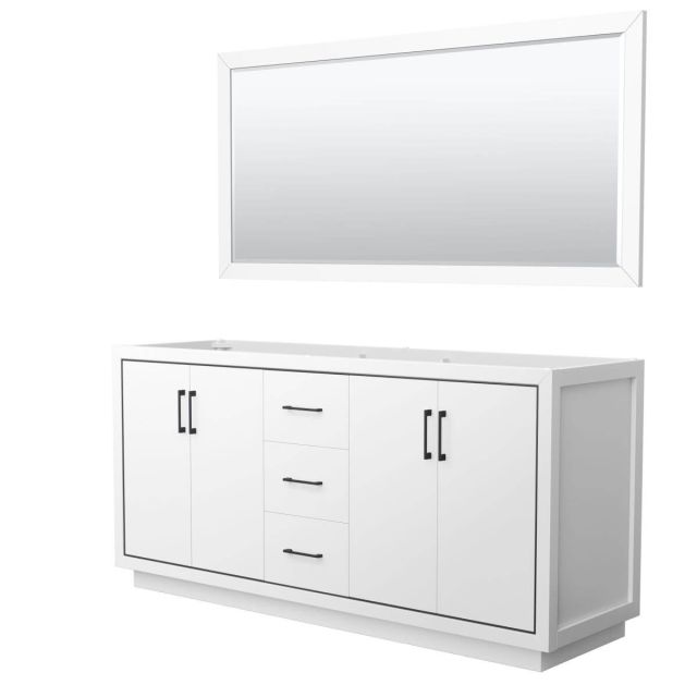 Wyndham Collection WCF111172DWBCXSXXM70 Icon 72 inch Double Bathroom Vanity in White with 70 Inch Mirror, Matte Black Trim, No Sink and No Countertop