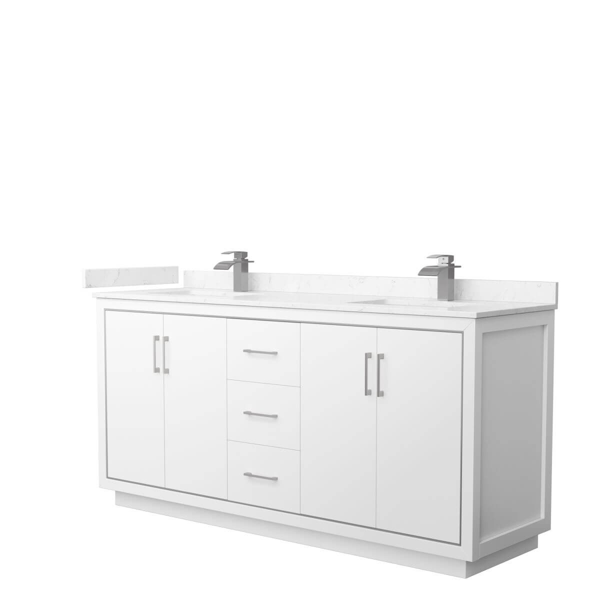 Wyndham Collection WCF111172DWHC2UNSMXX Icon 72 inch Double Bathroom Vanity in White with Carrara Cultured Marble Countertop, Undermount Square Sinks and Brushed Nickel Trim