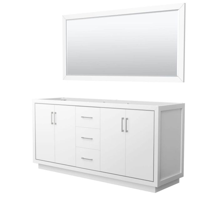 Wyndham Collection WCF111172DWHCXSXXM70 Icon 72 inch Double Bathroom Vanity in White with 70 Inch Mirror, Brushed Nickel Trim, No Sink and No Countertop