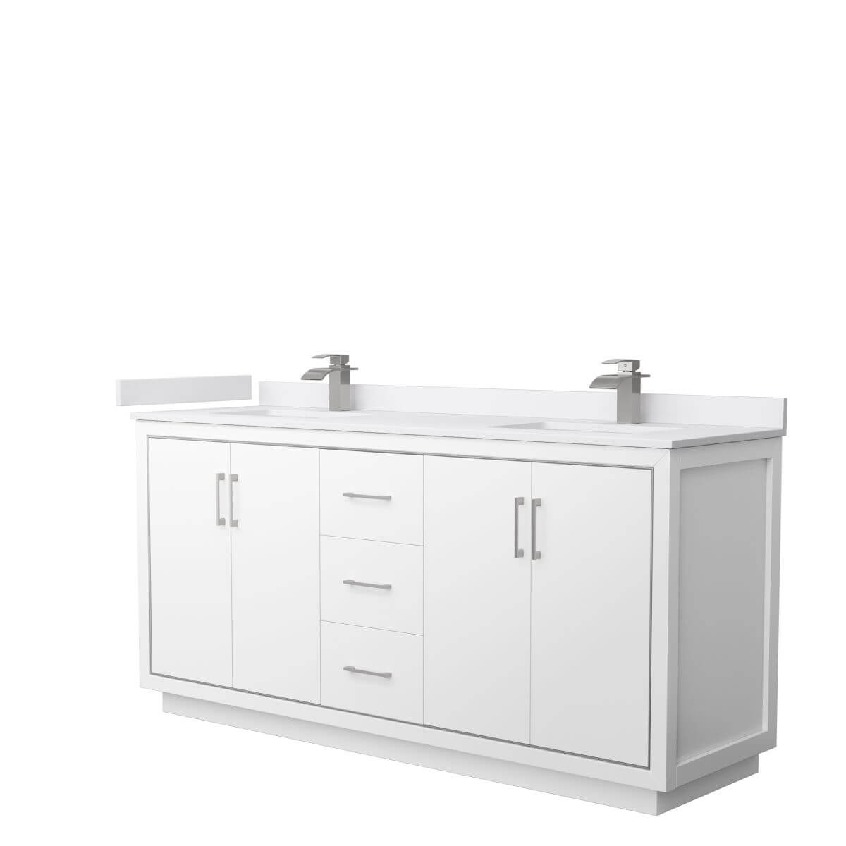 Wyndham Collection WCF111172DWHWCUNSMXX Icon 72 inch Double Bathroom Vanity in White with White Cultured Marble Countertop, Undermount Square Sinks and Brushed Nickel Trim