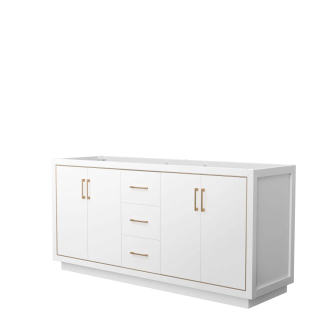 Wyndham Collection WCF111172DWZCXSXXMXX Icon 72 inch Double Bathroom Vanity in White with Satin Bronze Trim, No Sink and No Countertop