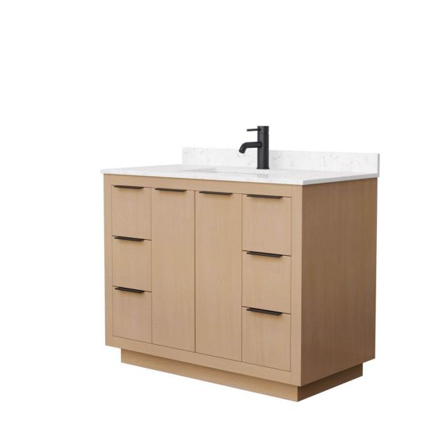 Wyndham Collection Maroni 42 inch Single Bathroom Vanity in Light Straw with Light-Vein Carrara Cultured Marble Countertop, Undermount Square Sink and Matte Black Trim - WCF282842SLBC2UNSMXX