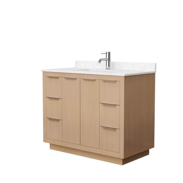 Wyndham Collection Maroni 42 inch Single Bathroom Vanity in Light Straw with Light-Vein Carrara Cultured Marble Countertop and Undermount Square Sink - WCF282842SLSC2UNSMXX