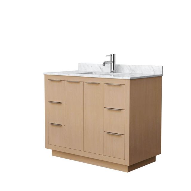 Wyndham Collection Maroni 42 inch Single Bathroom Vanity in Light Straw with White Carrara Marble Countertop and Undermount Square Sink - WCF282842SLSCMUNSMXX