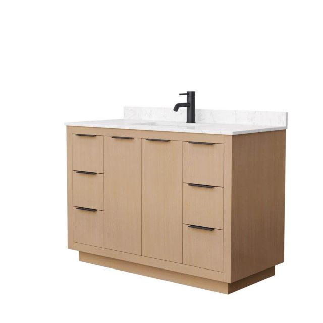Wyndham Collection Maroni 48 inch Single Bathroom Vanity in Light Straw with Light-Vein Carrara Cultured Marble Countertop, Undermount Square Sink and Matte Black Trim - WCF282848SLBC2UNSMXX