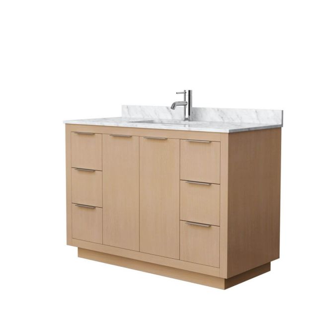 Wyndham Collection Maroni 48 inch Single Bathroom Vanity in Light Straw with White Carrara Marble Countertop and Undermount Square Sink - WCF282848SLSCMUNSMXX