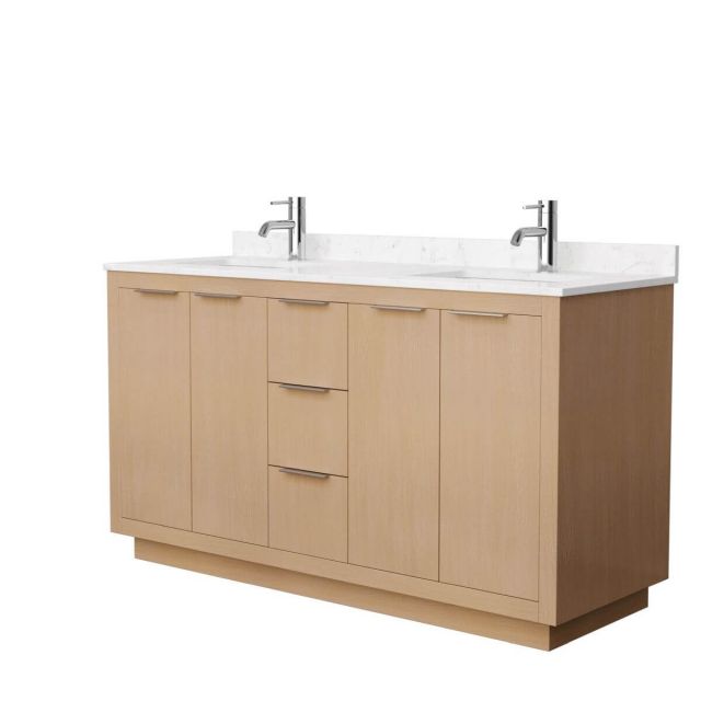 Wyndham Collection Maroni 60 inch Double Bathroom Vanity in Light Straw with Light-Vein Carrara Cultured Marble Countertop and Undermount Square Sinks - WCF282860DLSC2UNSMXX