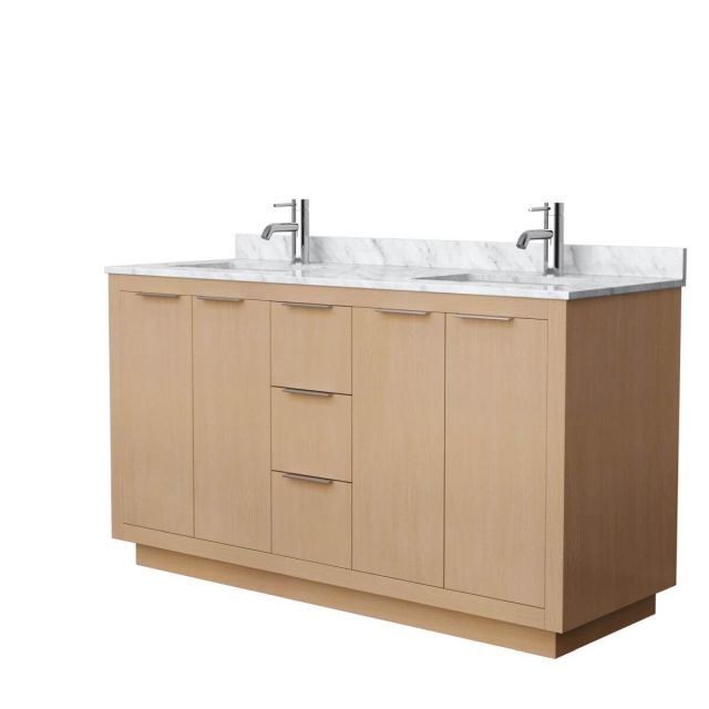 Wyndham Collection Maroni 60 inch Double Bathroom Vanity in Light Straw with White Carrara Marble Countertop and Undermount Square Sinks - WCF282860DLSCMUNSMXX