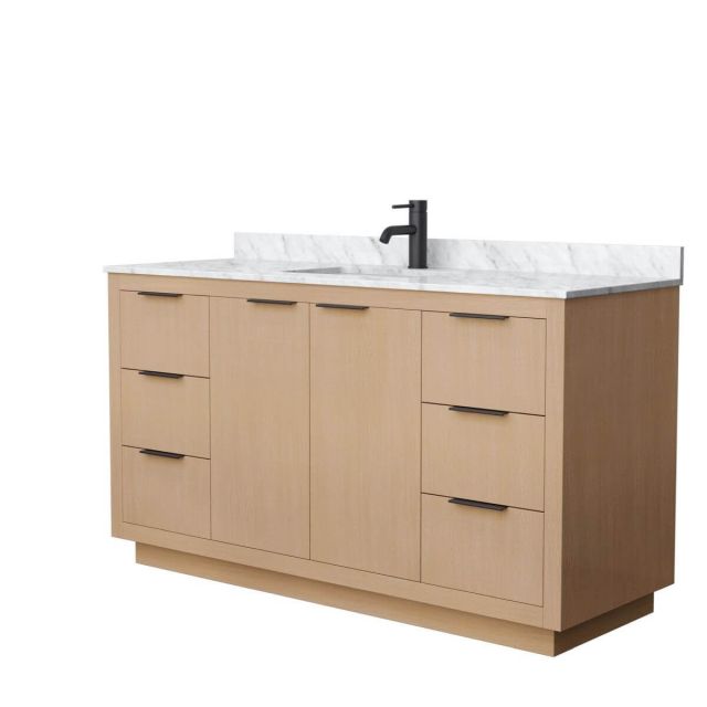Wyndham Collection Maroni 60 inch Single Bathroom Vanity in Light Straw with White Carrara Marble Countertop, Undermount Square Sink and Matte Black Trim - WCF282860SLBCMUNSMXX