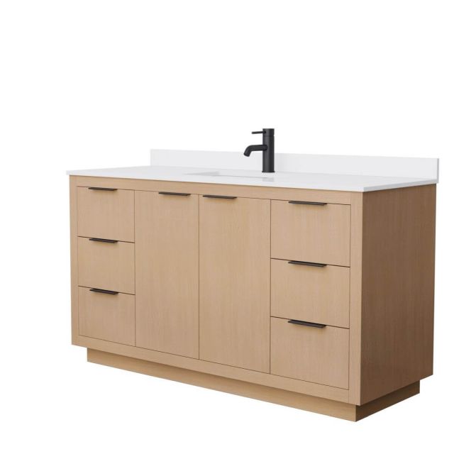 Wyndham Collection Maroni 60 inch Single Bathroom Vanity in Light Straw with White Cultured Marble Countertop, Undermount Square Sink and Matte Black Trim - WCF282860SLBWCUNSMXX