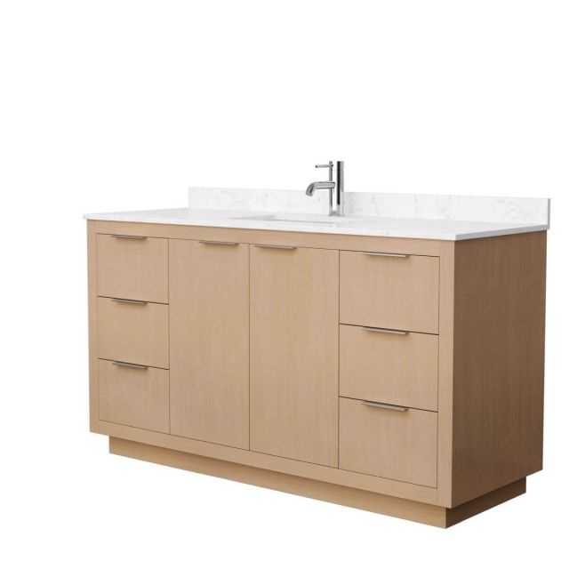 Wyndham Collection Maroni 60 inch Single Bathroom Vanity in Light Straw with Light-Vein Carrara Cultured Marble Countertop and Undermount Square Sink - WCF282860SLSC2UNSMXX