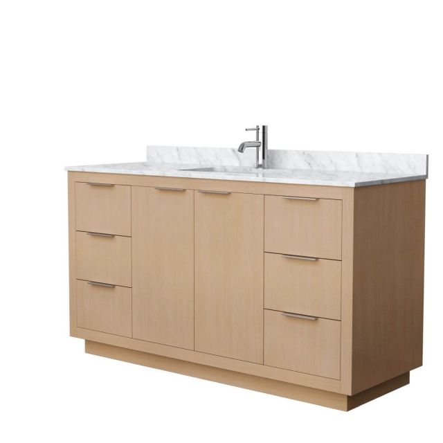 Wyndham Collection Maroni 60 inch Single Bathroom Vanity in Light Straw with White Carrara Marble Countertop and Undermount Square Sink - WCF282860SLSCMUNSMXX