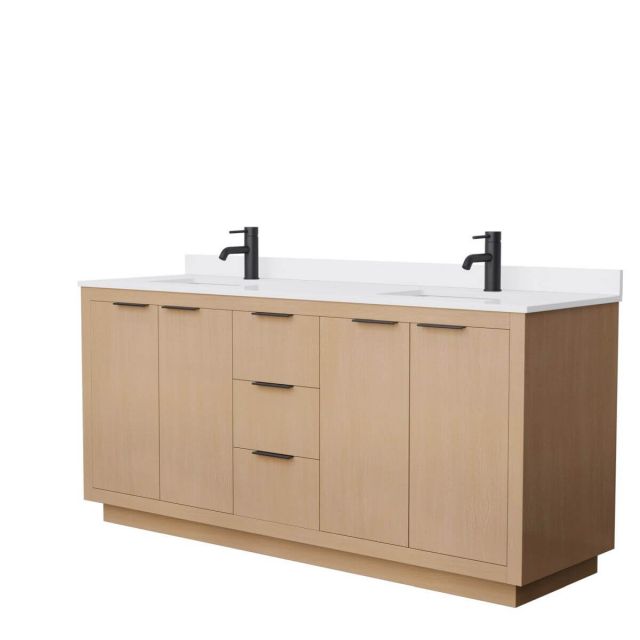 Wyndham Collection Maroni 72 inch Double Bathroom Vanity in Light Straw with White Cultured Marble Countertop, Undermount Square Sinks and Matte Black Trim - WCF282872DLBWCUNSMXX