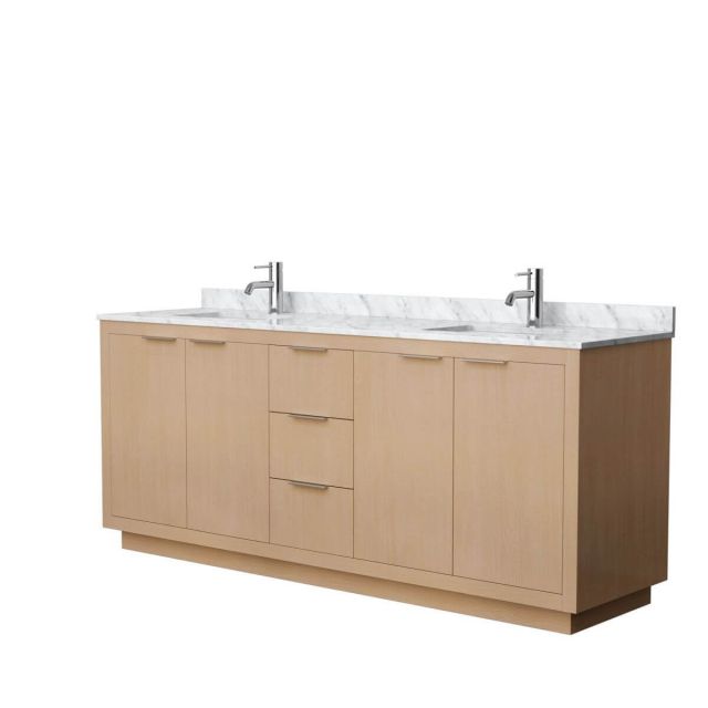 Wyndham Collection Maroni 80 inch Double Bathroom Vanity in Light Straw with White Carrara Marble Countertop and Undermount Square Sinks - WCF282880DLSCMUNSMXX