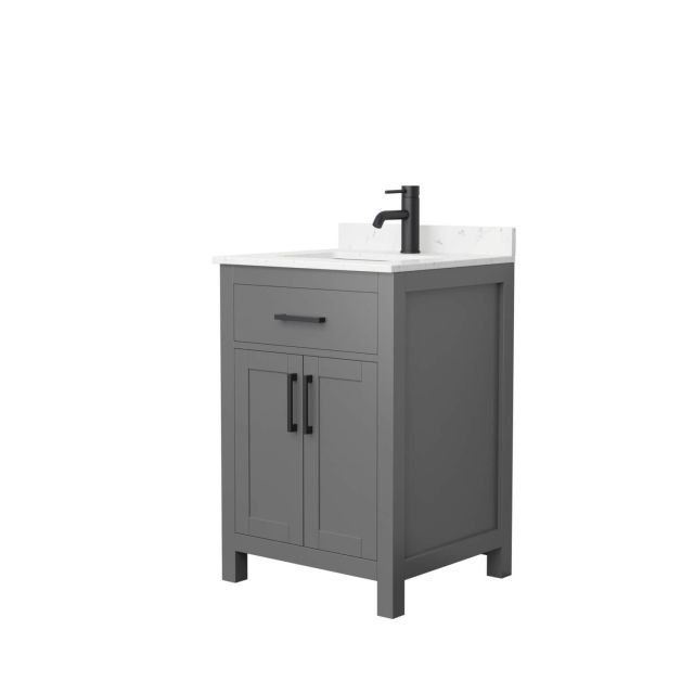 Wyndham Collection Beckett 24 Inch Single Bathroom Vanity in Dark Gray with Carrara Cultured Marble Countertop, Undermount Square Sink and Matte Black Trim WCG242424SGBCCUNSMXX