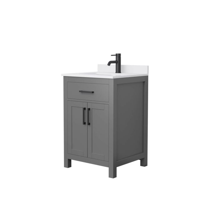 Wyndham Collection Beckett 24 Inch Single Bathroom Vanity in Dark Gray with White Cultured Marble Countertop, Undermount Square Sink and Matte Black Trim WCG242424SGBWCUNSMXX