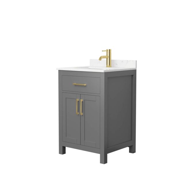 Wyndham Collection Beckett 24 Inch Single Bathroom Vanity in Dark Gray with Carrara Cultured Marble Countertop, Undermount Square Sink and Brushed Gold Trim WCG242424SGGCCUNSMXX