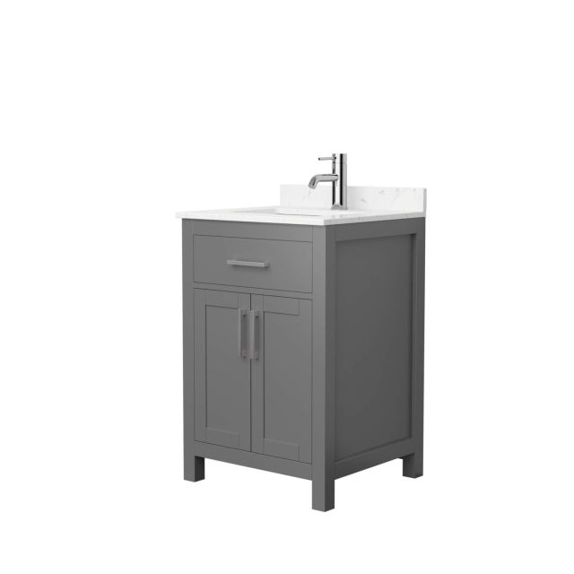 Wyndham Collection Beckett 24 Inch Single Bathroom Vanity in Dark Gray with Carrara Cultured Marble Countertop, Undermount Square Sink and Brushed Nickel Trim WCG242424SKGCCUNSMXX