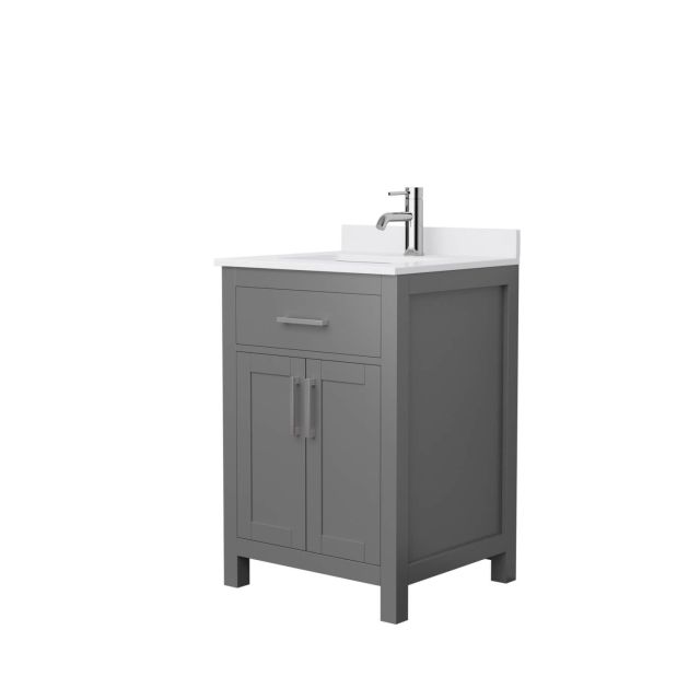 Wyndham Collection Beckett 24 Inch Single Bathroom Vanity in Dark Gray with White Cultured Marble Countertop, Undermount Square Sink and Brushed Nickel Trim WCG242424SKGWCUNSMXX