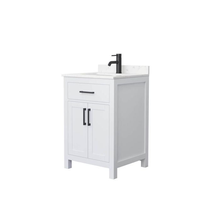 Wyndham Collection Beckett 24 Inch Single Bathroom Vanity in White with Carrara Cultured Marble Countertop, Undermount Square Sink and Matte Black Trim WCG242424SWBCCUNSMXX