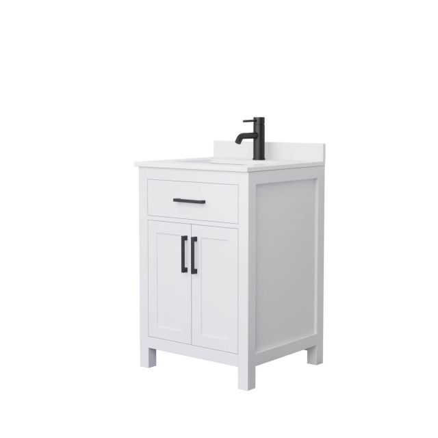 Wyndham Collection Beckett 24 Inch Single Bathroom Vanity in White with White Cultured Marble Countertop, Undermount Square Sink and Matte Black Trim WCG242424SWBWCUNSMXX