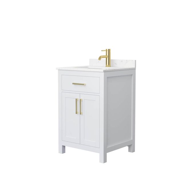 Wyndham Collection Beckett 24 Inch Single Bathroom Vanity in White with Carrara Cultured Marble Countertop, Undermount Square Sink and Brushed Gold Trim WCG242424SWGCCUNSMXX