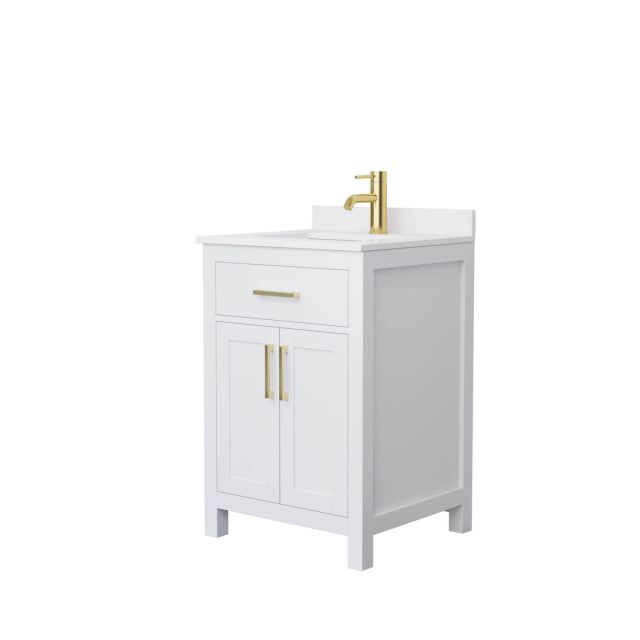 Wyndham Collection Beckett 24 Inch Single Bathroom Vanity in White with White Cultured Marble Countertop, Undermount Square Sink and Brushed Gold Trim WCG242424SWGWCUNSMXX