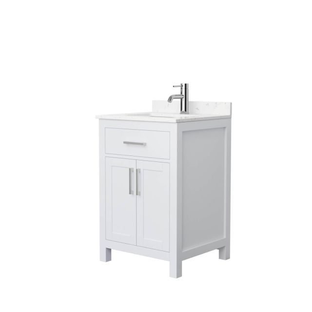 Wyndham Collection Beckett 24 Inch Single Bathroom Vanity in White with Carrara Cultured Marble Countertop, Undermount Square Sink and Brushed Nickel Trim WCG242424SWHCCUNSMXX