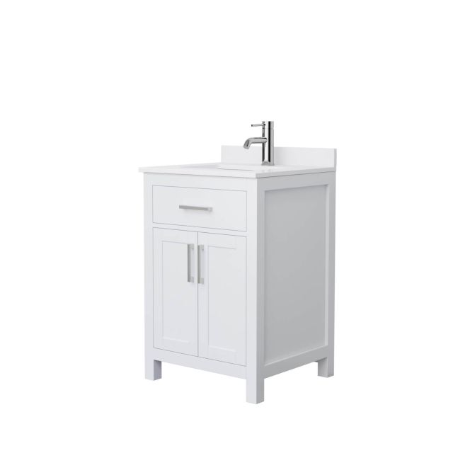 Wyndham Collection Beckett 24 Inch Single Bathroom Vanity in White with White Cultured Marble Countertop, Undermount Square Sink and Brushed Nickel Trim WCG242424SWHWCUNSMXX