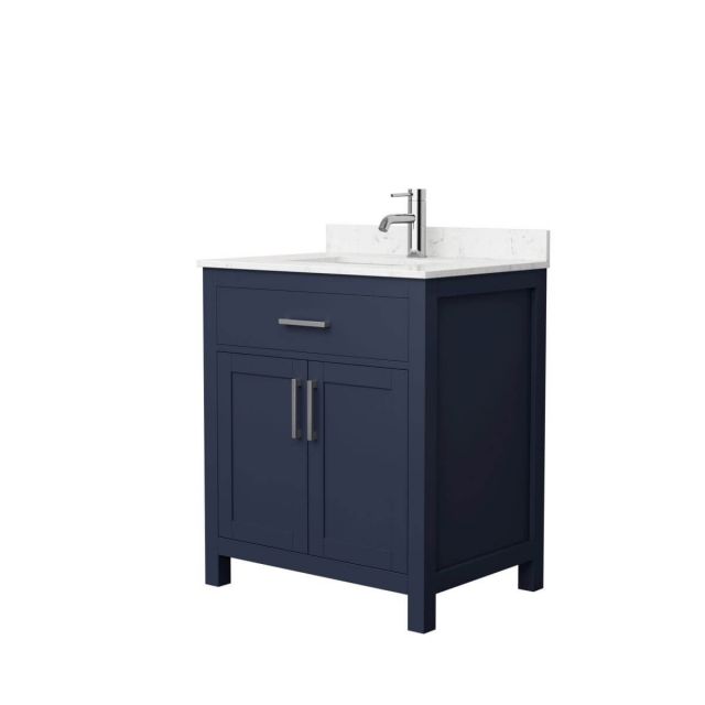 Wyndham Collection Beckett 30 inch Single Bathroom Vanity in Dark Blue with Carrara Cultured Marble Countertop, Undermount Square Sink and Brushed Nickel Trim - WCG242430SBNCCUNSMXX