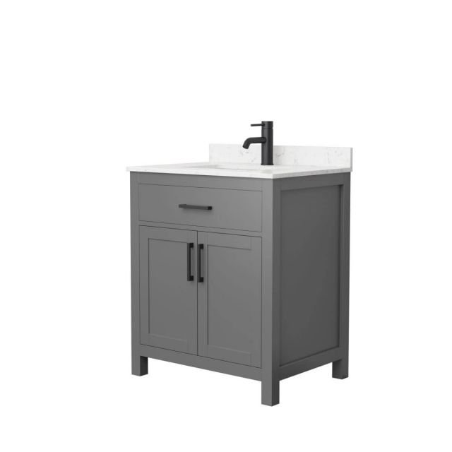 Wyndham Collection Beckett 30 inch Single Bathroom Vanity in Dark Gray with Carrara Cultured Marble Countertop, Undermount Square Sink and Matte Black Trim - WCG242430SGBCCUNSMXX